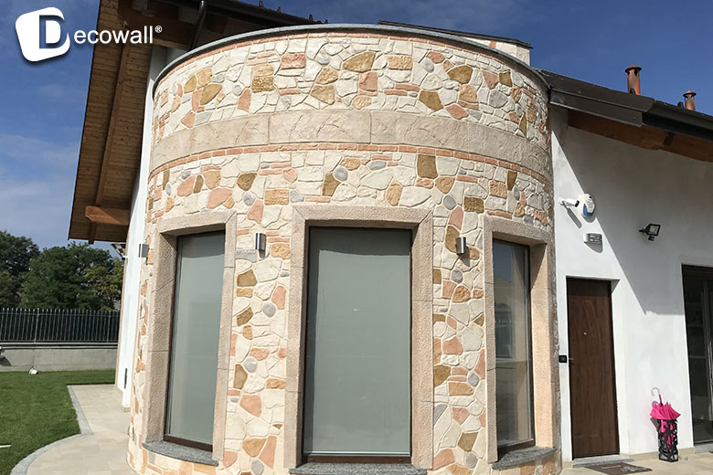 muro stampato intonaco effetto pietra, mattone e legno su superfici  verticali